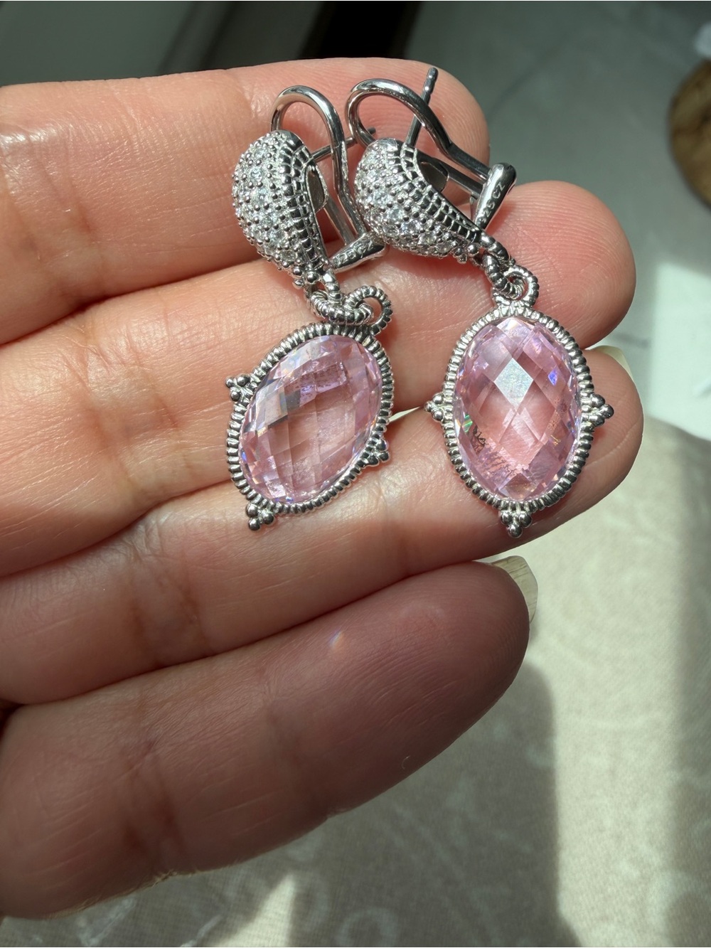 judith ripka sterling silver pink dangle earrings - Picture 4 of 6